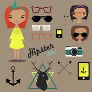 Hipster girl vector set N4