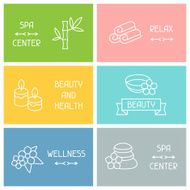 Spa and recreation business cards with icons in linear style N2