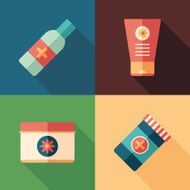 Set of medical flat square icons with long shadows