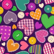 Seamless pattern of heart patchworks and buttons N4