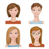 Vector avatars Set of four portraits Female characters