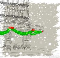 Restaurant facade with Christmas decorations