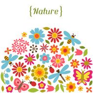 Natural card with beautiful flowers beetles and butterflies N11