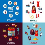 Set of flat colorful woman and appliance shopping designs