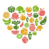 Fruit and Vegetable Icons in Heart Shape N2