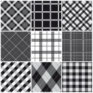 Collection of seamless black &amp; white checked cotton pattern