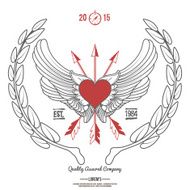 Vintage Hipster Logo Angel Heart with Crossed Arrows Vector N2