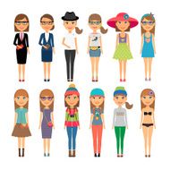 Cutie cartoon fashion girls in colorful clothes