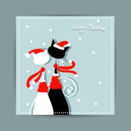 Christmas postcard design with couple of santa cats