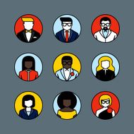 Flat line vector avatars Male and female user icons