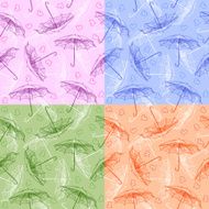 Set of seamless patterns with umbrellas