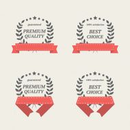 Vector signs with red ribbons &quot;Premium quality&quot; and &quot;Best choice&quot;