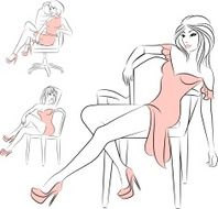 Beautiful woman sits on a chair Vector set