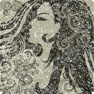 Vector grunge closeup portrait of a girl with beautiful hair N5