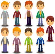 cartoon young boy icon set N2
