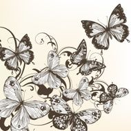 Beautiful vector background with monochromic butterflies