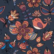 Seamless texture with flowers and birds N33