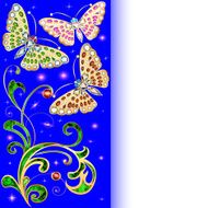 background with butterflies and ornaments made of precious stones