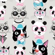 pattern of retro hipster animal portraits N2