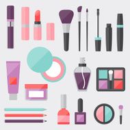 Set of colored cosmetics icons in flat style N2