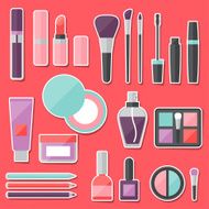 Set of colored cosmetics sticker icons