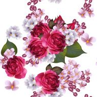 Floral vector seamless wallpaper with lilac flowers and roses N2