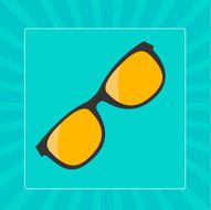 Glasses with yellow lens icon Sunburst background