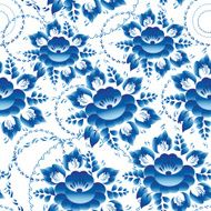 Seamless ornament pattern with blue flowers and leaves Vector