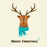 Christmas background and greeting card with hipster deer