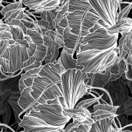 seamless vector pattern of monochrome fantastic flowers N2