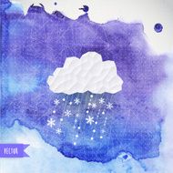 Vector cloud with snowfall on watercolor