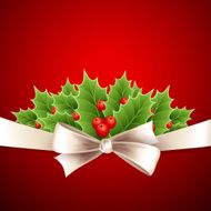 Vector christmas background with ribbon and holly N2