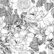 seamless monochrome vector pattern from abstract flowers and leaves N2