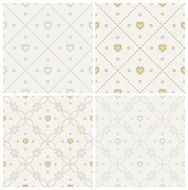 Set of seamless patterns pastel colors with hearts and stitches