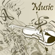 Music vector background with violin and notes in vintage style