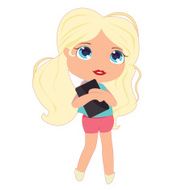 Little blue-eyed blonde with a tablet