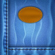 Jeans background with a leather label N3