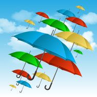 Vector colorful umbrellas flying high