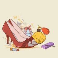 Red shoes and cosmetics