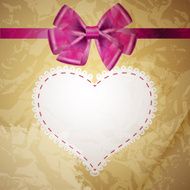 beige vintage heart frame with glossy purple bow