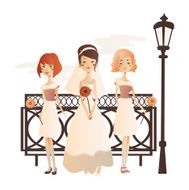 Bride and her bridesmaids with flower