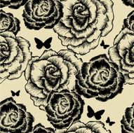 Seamless pattern with blooming roses and butterflies Vector illustration
