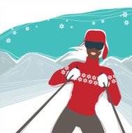 Glamour girl skiing winter season sports vector illustration N2