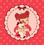 Vintage cartoon little girl with puppy N2