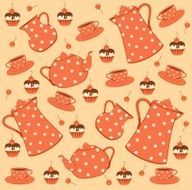 Vector illustration with tea set and cakes