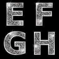 Silver metallic shiny letters E F G H
