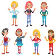 Teen girls cartoon characters set isolated N2