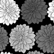 Beautiful monochrome black and white seamless background with flowers N8