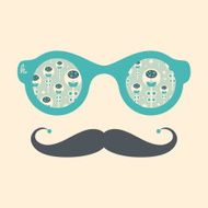 Hipster vintage sunglasses with flowers on pastel background