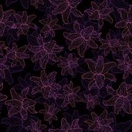 Floral seamless vector pattern lily on a black background